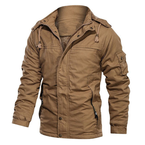 Herren thermoisolierte Canvas‑Fieldjacke mit Kapuze, Teddyfutter und Multifunktions‑Taschen Shop Nory