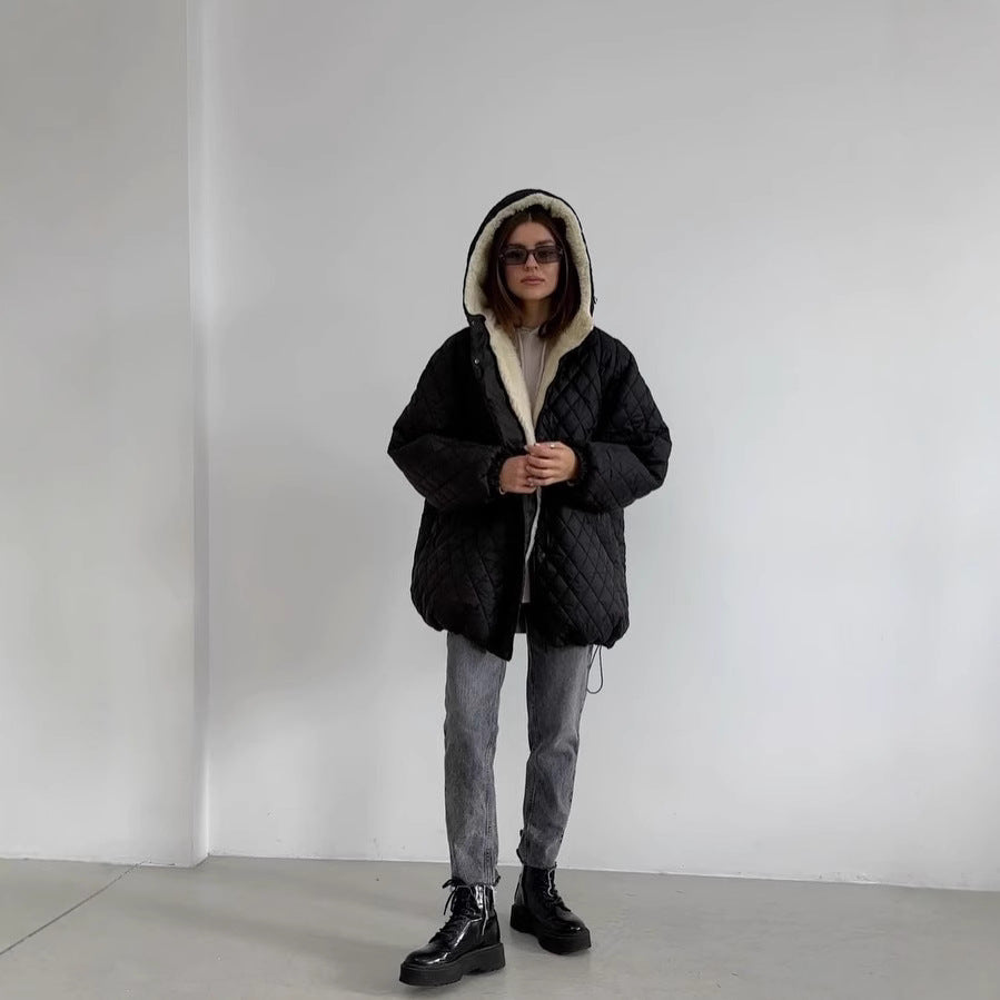 Damen Oversize Steppjacke mit Teddyfutter und Kapuze Shop Nory