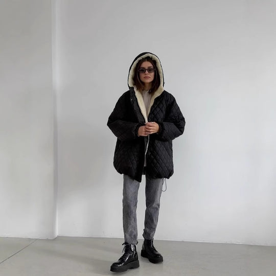 Damen Oversize Steppjacke mit Teddyfutter und Kapuze Shop Nory
