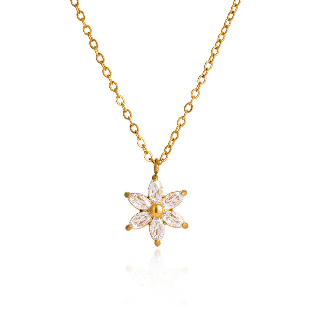 Damen Halskette mit stilvollem Blumenanhänger aus hypoallergenem Edelstahl Shop Nory