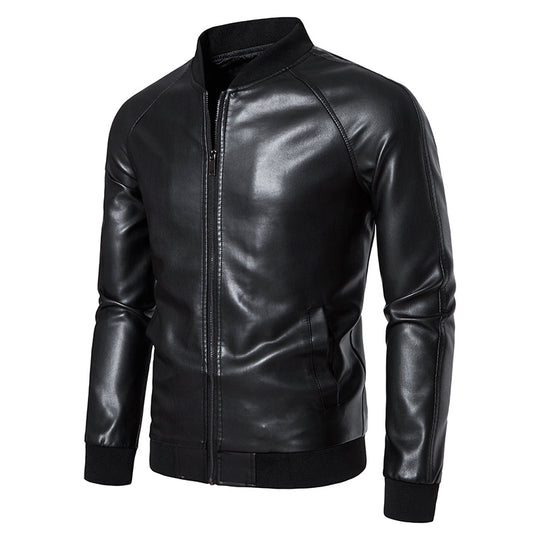 Herren Kunstleder-Bomberjacke im Slim-Fit mit Rippbündchen und verdecktem Reißverschlussleiste Shop Nory