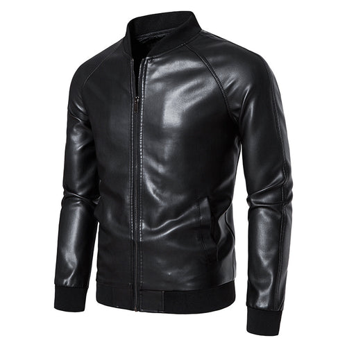 Herren Kunstleder-Bomberjacke im Slim-Fit mit Rippbündchen und verdecktem Reißverschlussleiste Shop Nory