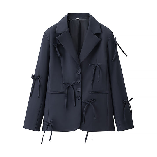 Damen Taillierter Blazer mit dekorativen Schleifen und abgestimmtem Minirock-Set Shop Nory