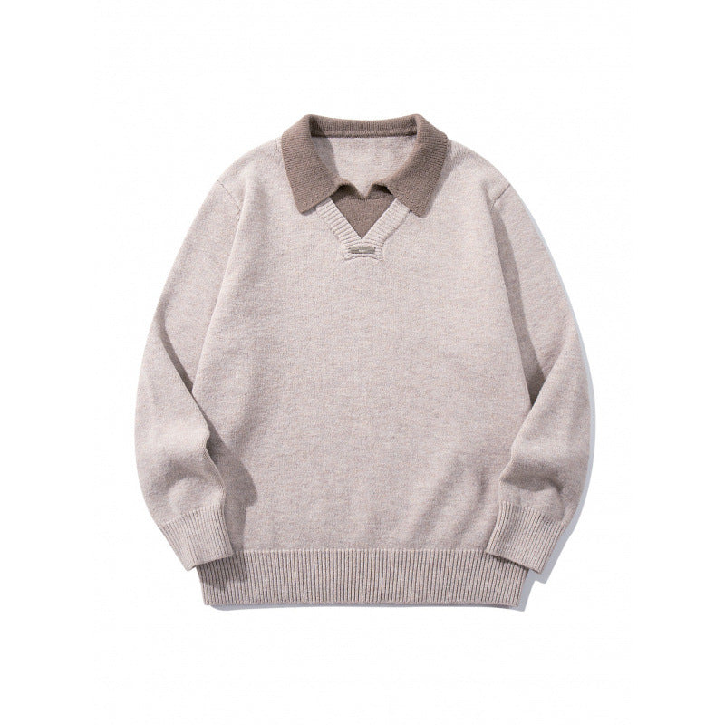 Herren Relaxter Merino-Mix Strickpullover mit kontrastierendem Polokragen und V-Detail Shop Nory
