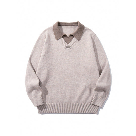 Herren Relaxter Merino-Mix Strickpullover mit kontrastierendem Polokragen und V-Detail Shop Nory