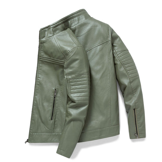 Herren Slim-Fit Kunstleder-Motojacke mit Stehkragen und gesteppter Ärmelpasse Shop Nory