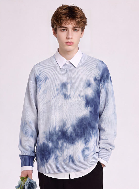Herren Oversize-Strickpullover mit Batikoptik, Rundhalsausschnitt und Rippbündchen Shop Nory