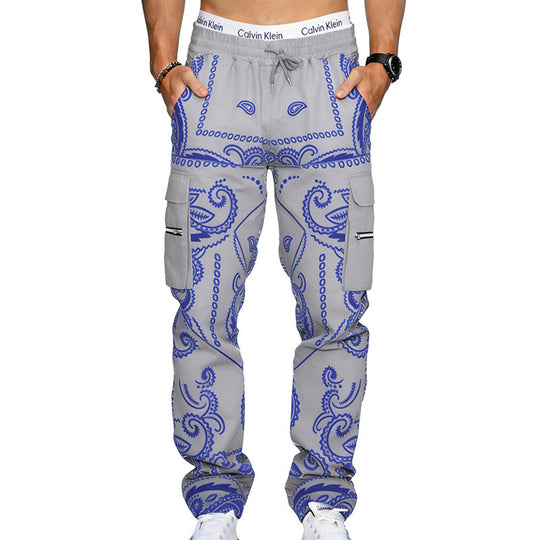 Herren Cargo-Hose mit Bandana-Print, elastischem Bund und Zipper-Taschen Shop Nory