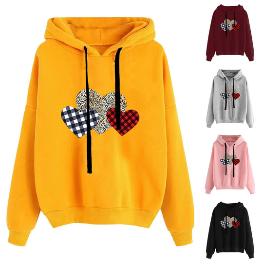 Damen nan lässiger Oversize Kapuzenpullover mit Herz‑und‑Pfotenprint, Kordelzug und gerippten Bündchen Shop Nory