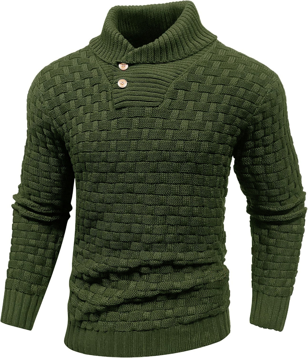 Herren Grobgestrickter Pullover mit hohem Rollkragen, Knopfleiste und Körbchenstrick Shop Nory
