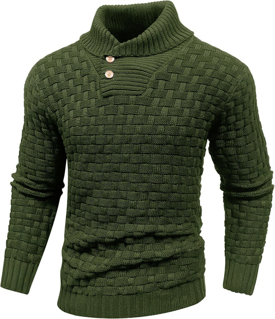 Herren Grobgestrickter Pullover mit hohem Rollkragen, Knopfleiste und Körbchenstrick Shop Nory