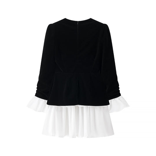 Damen Samtkleid mit tailliertem Mieder, Puffärmeln und mehrlagigem Volantrock Shop Nory