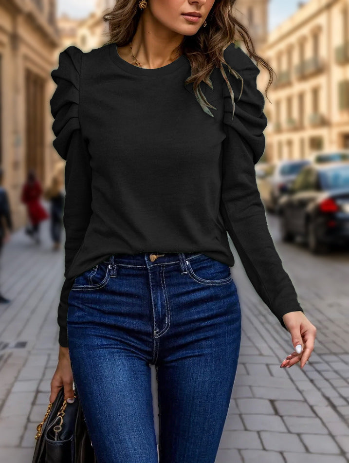 Damen Langarmshirt mit gestuften Raffungen an den Schultern und tailliertem Schnitt Shop Nory