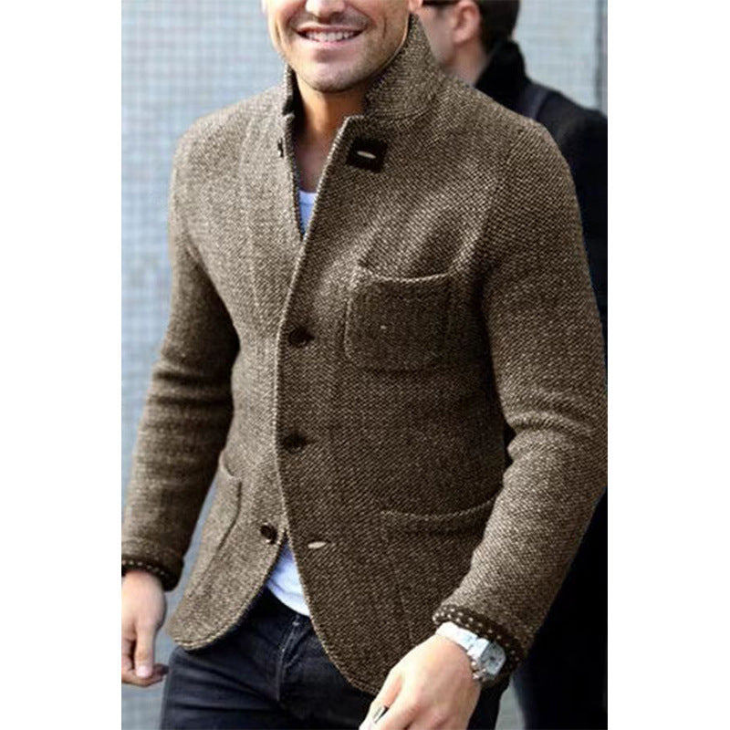 Herren Strickblazer mit Stehkragen und aufgesetzten Taschen Shop Nory