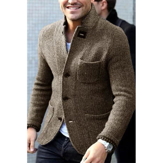 Herren Strickblazer mit Stehkragen und aufgesetzten Taschen Shop Nory