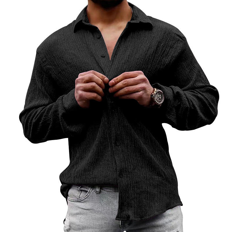 Herren lässiges Langarmhemd mit strukturiertem GewShopnorye und modernem Look