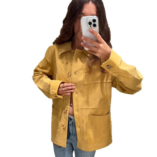 Damen Oversize Baumwoll-Worker-Jacke mit aufgesetzten Taschen Shop Nory