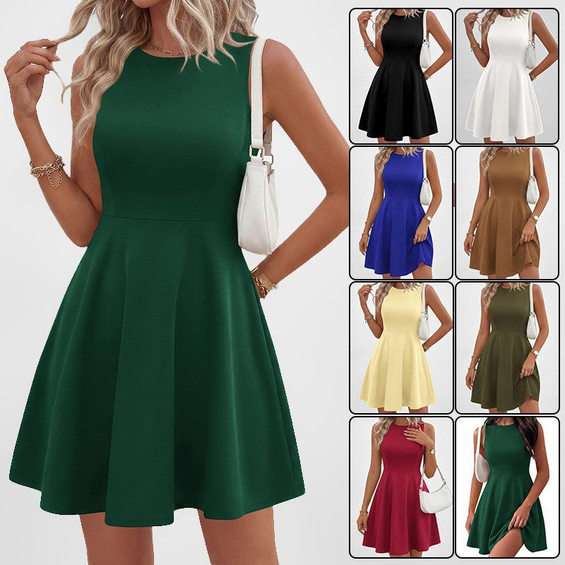 Damen A-linien Kleid mit Rundhalsausschnitt und schwingendem Rock