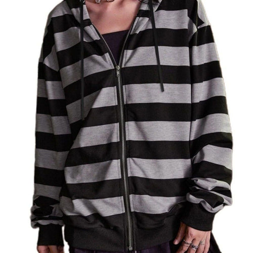 Damen Streifen-Hoodie mit Reißverschluss und lässigem Schnitt