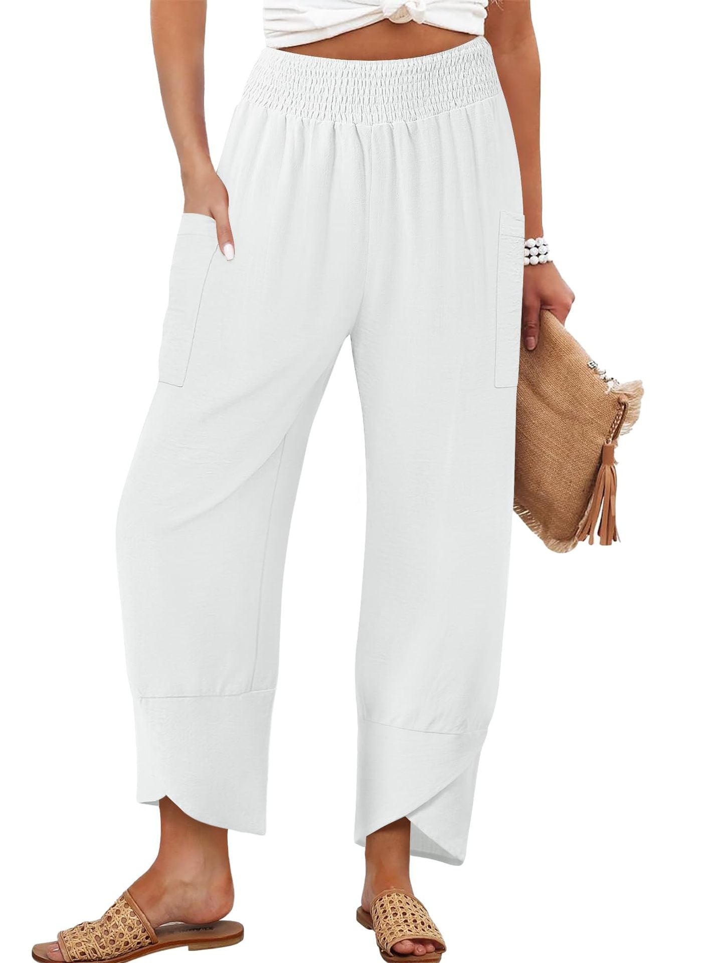 Damen Weite Sommerhose mit elastischem Bund und praktischen Taschen