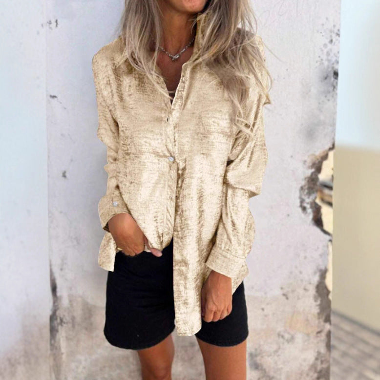 Damen Satinoptik-Hemdbluse mit Metallic-Glanz, legerer Passform und Manschetten Shop Nory