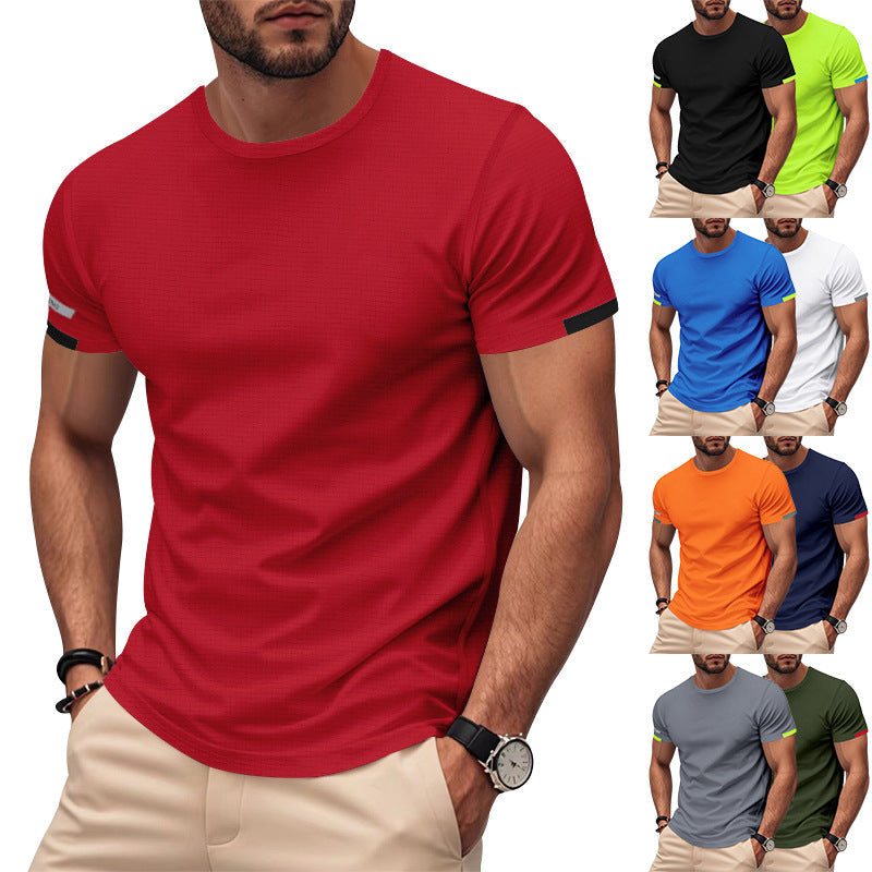 Herren nan athletisches Funktions-T-Shirt mit Rundhalsausschnitt, körpernahem Stretchschnitt und kontrastierendem Ärmelsaum