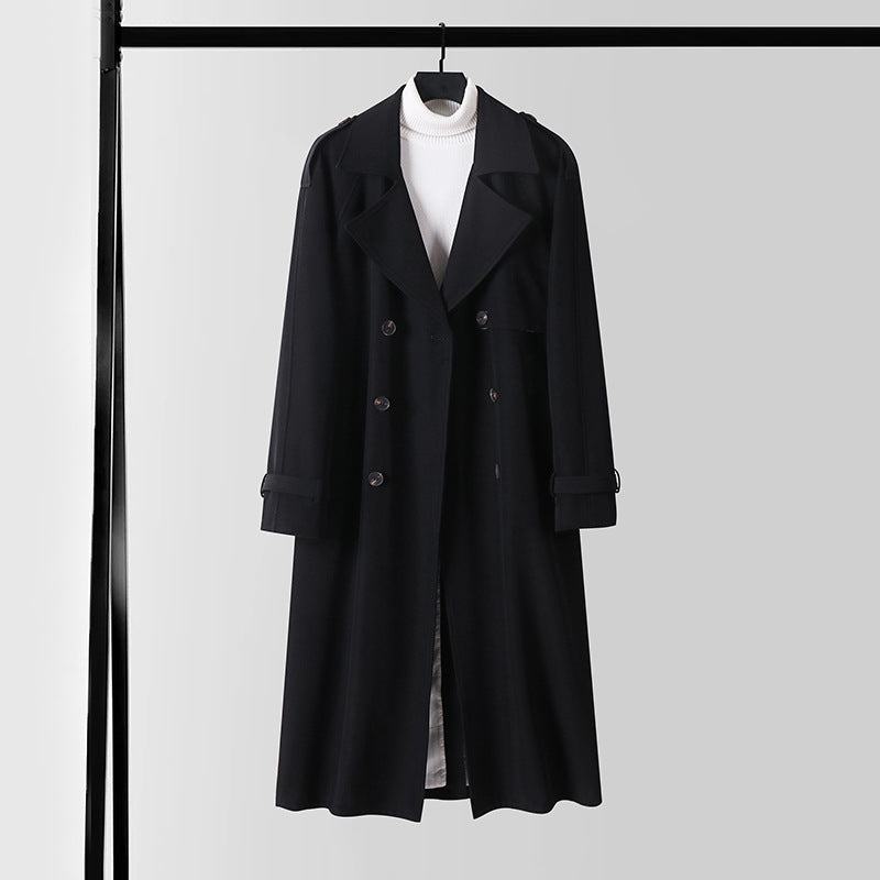 Damen Eleganter Maxi-Trenchcoat aus Wollmischung mit weitem Schalkragen und Bindegürtel Shop Nory