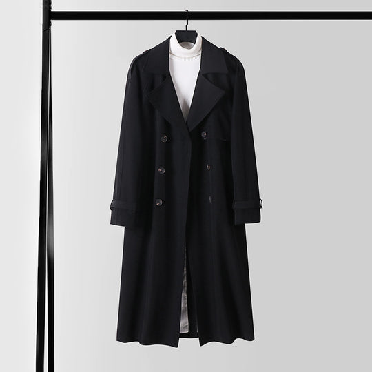 Damen Eleganter Maxi-Trenchcoat aus Wollmischung mit weitem Schalkragen und Bindegürtel Shop Nory