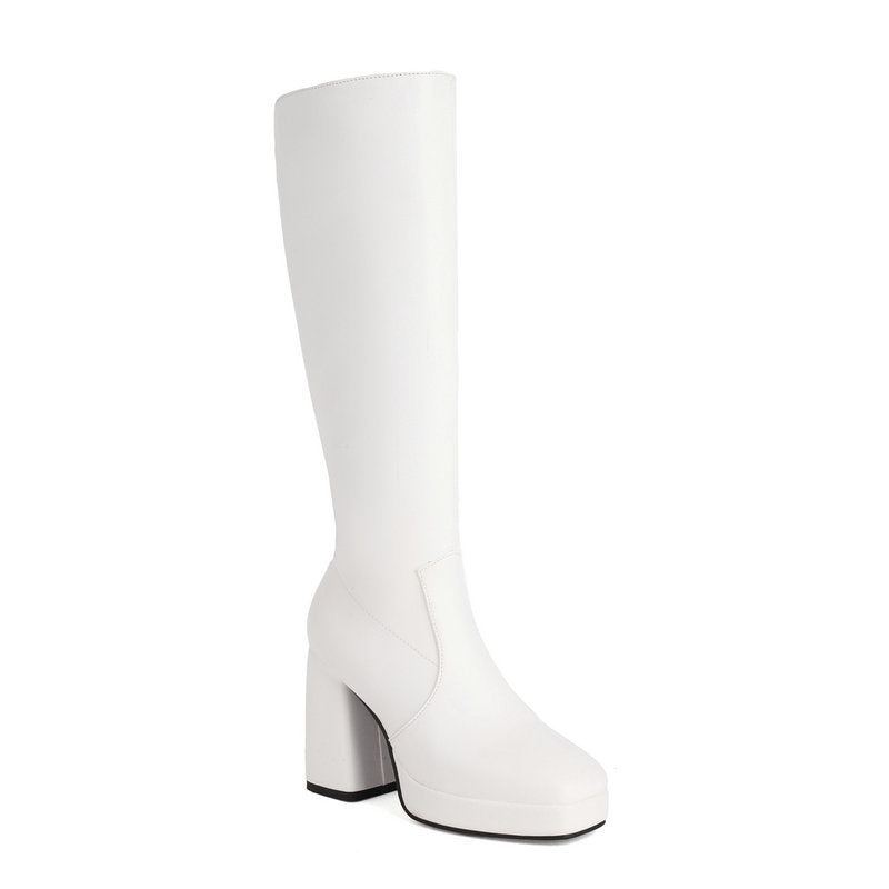 Leder-Plateau-Stiefel mit Blockabsatz - Ursula