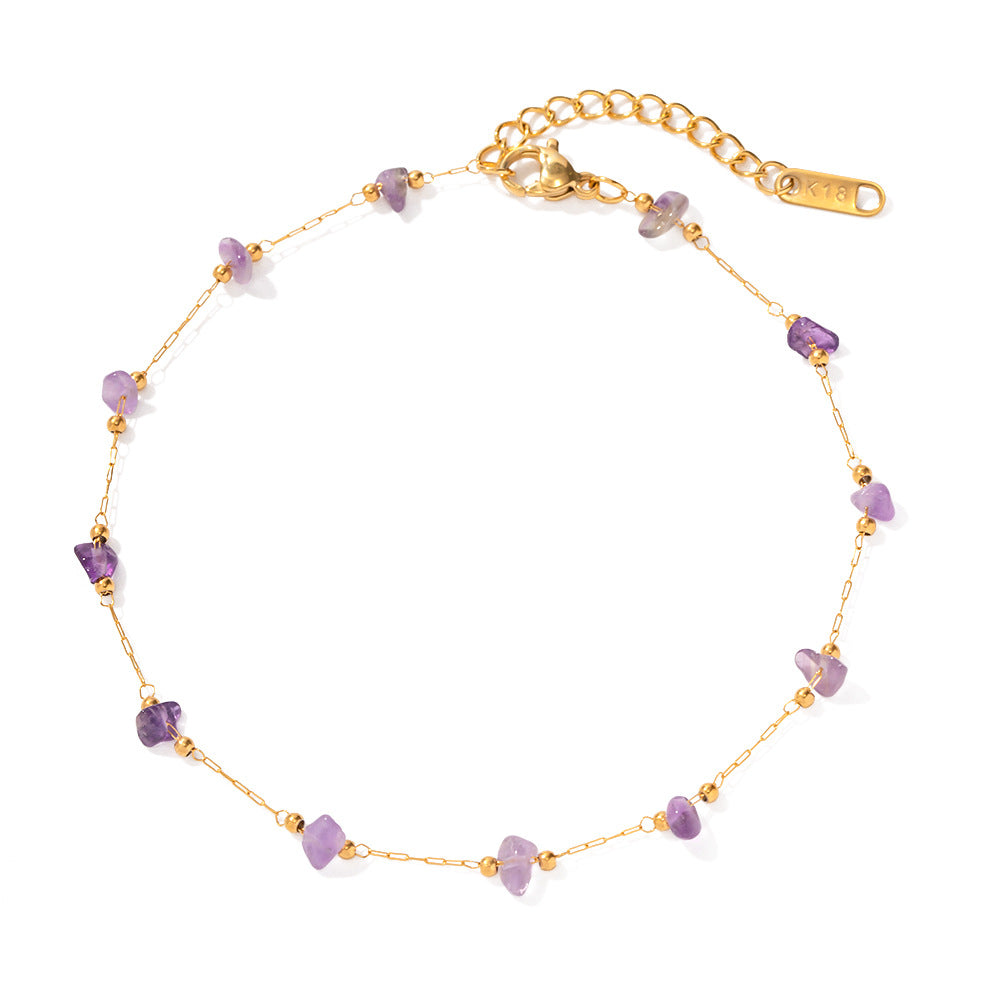 Damen Armband mit unregelmäßigen Amethyststeinen und elegantem goldfarbenem Design Shop Nory
