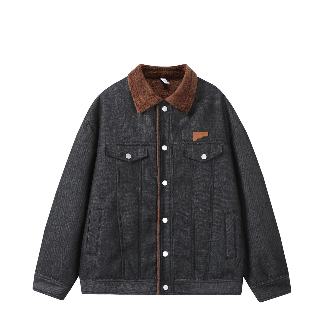 Herren Gefütterter Denim‑Blouson mit Teddykragen, Druckknopffront und Utility‑Taschen Shop Nory
