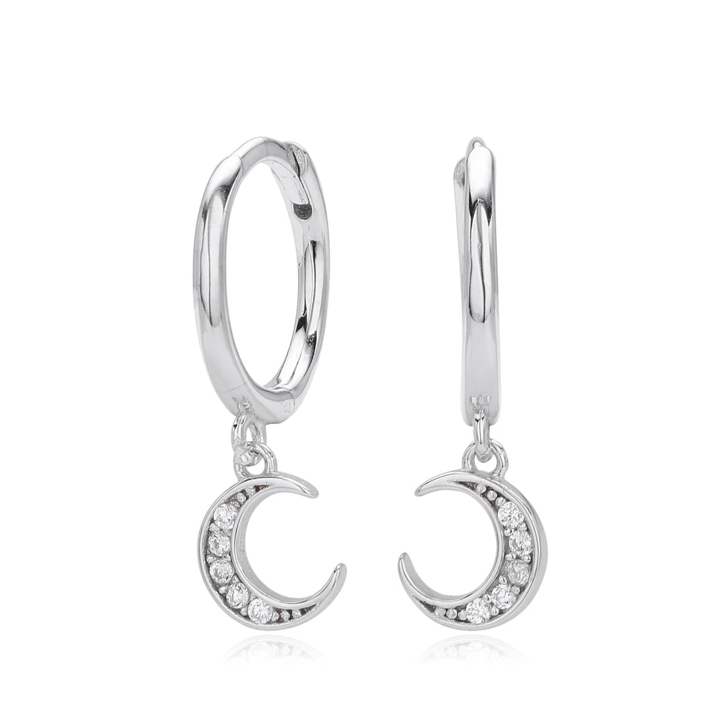 Damen Ohrhänger mit Mondmotiv aus 925 Sterling Silber und funkelnden Zirkonsteinen Shop Nory