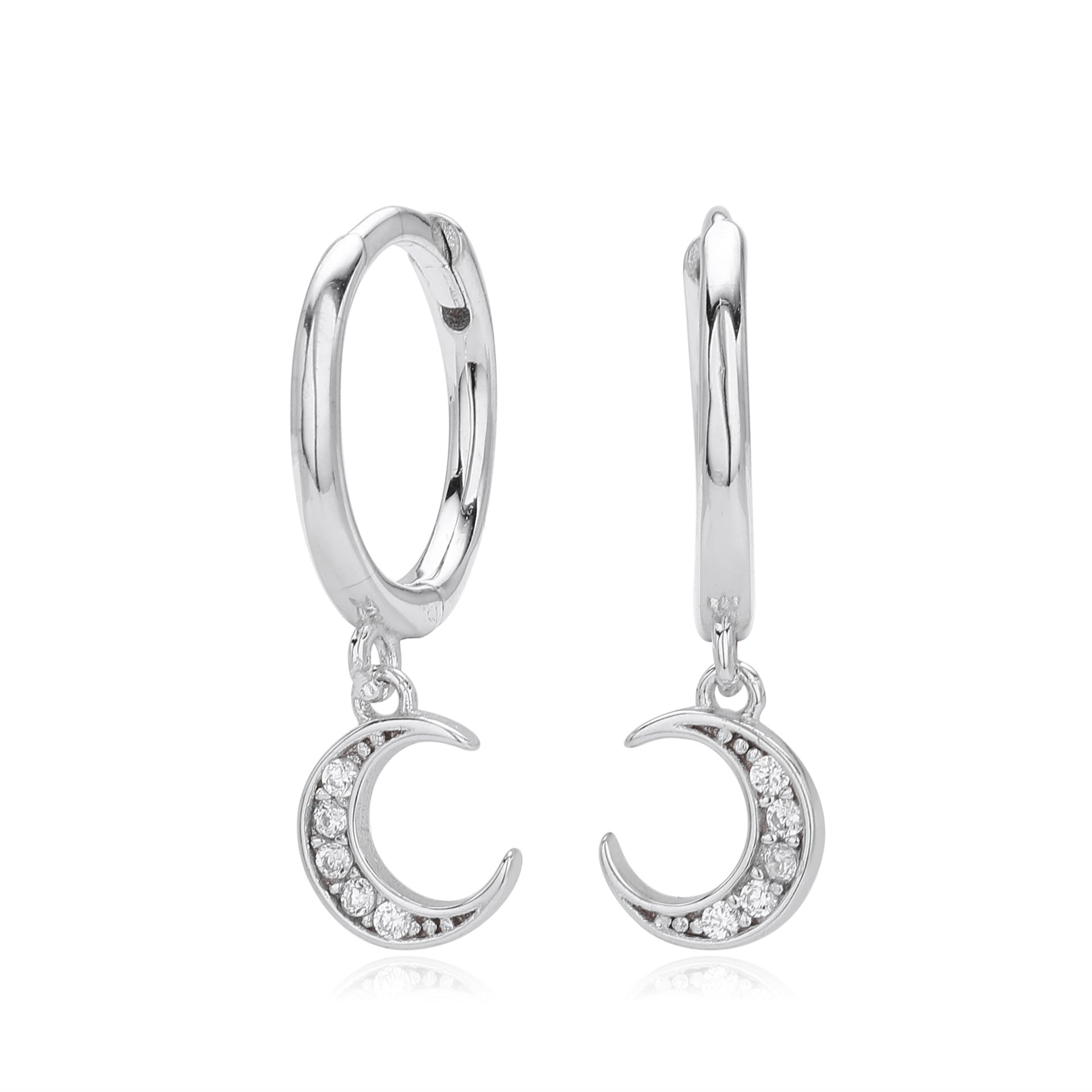 Damen Ohrhänger mit Mondmotiv aus 925 Sterling Silber und funkelnden Zirkonsteinen Shop Nory