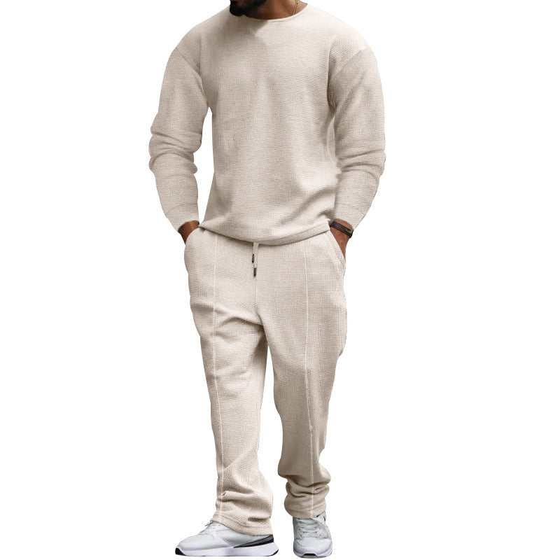 Herren nan strukturiertes Lounge-Set mit Rundhals-Pullover und schmal zulaufender Naht-Jogginghose Shop Nory