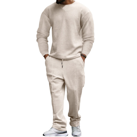 Herren nan strukturiertes Lounge-Set mit Rundhals-Pullover und schmal zulaufender Naht-Jogginghose Shop Nory