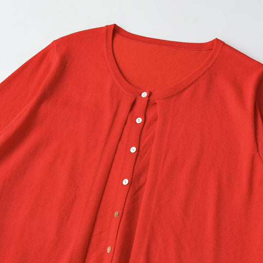 Damen Leichter Dreiviertelarm Knopf-Cardigan mit Rundhals und verlängerter Rippenblende Shop Nory