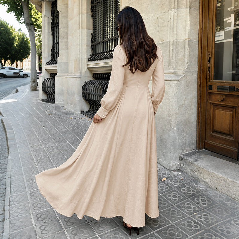 Damen Elegantes Maxikleid mit hochgeschlossenem Kragen und Rüschendetails Shop Nory
