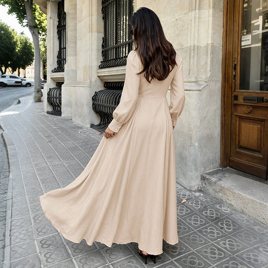Damen Elegantes Maxikleid mit hochgeschlossenem Kragen und Rüschendetails Shop Nory