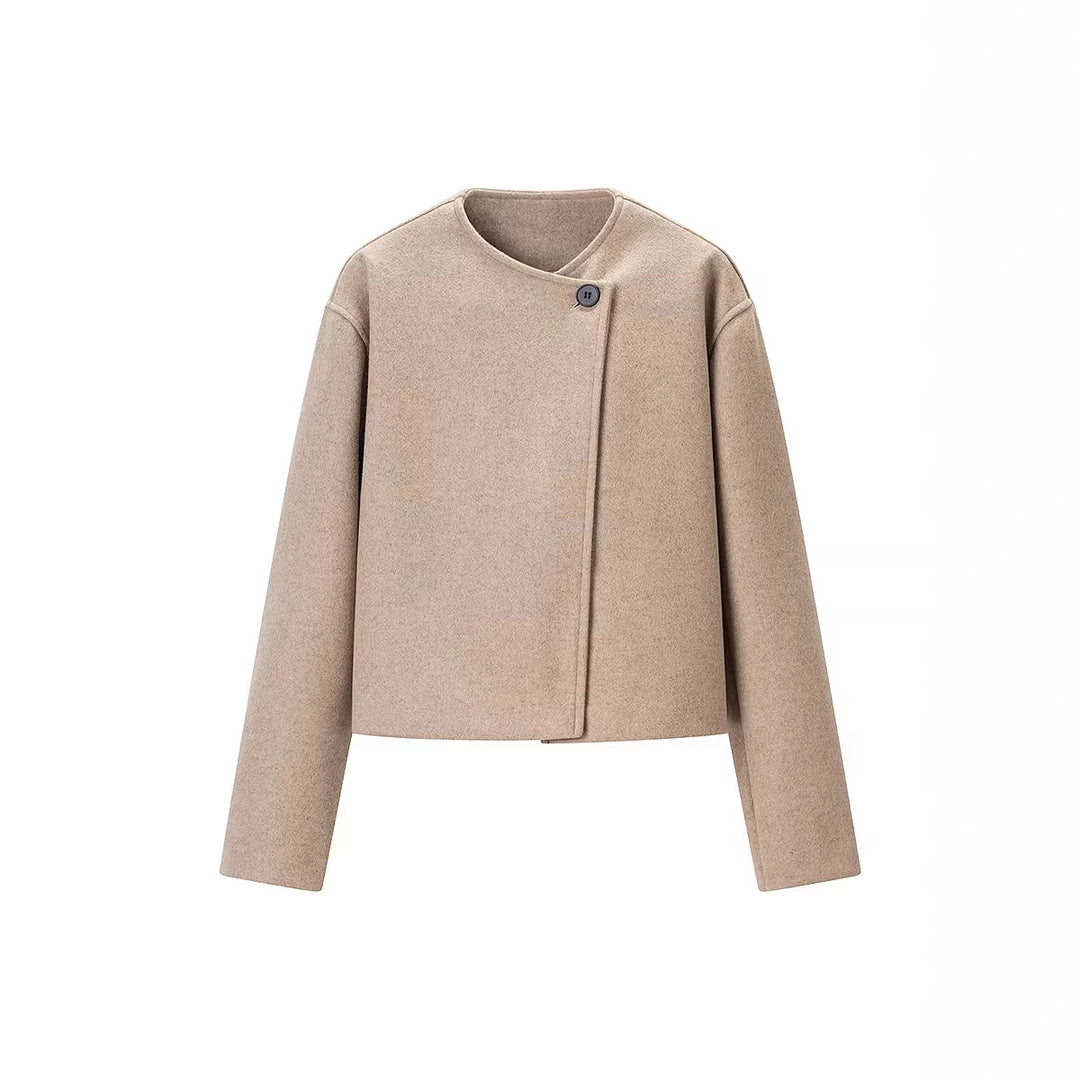Damen Kurz geschnittene Wollmix-Boxy-Jacke mit asymmetrischer Knopfleiste Shop Nory