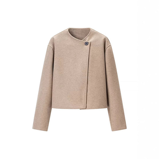 Damen Kurz geschnittene Wollmix-Boxy-Jacke mit asymmetrischer Knopfleiste Shop Nory