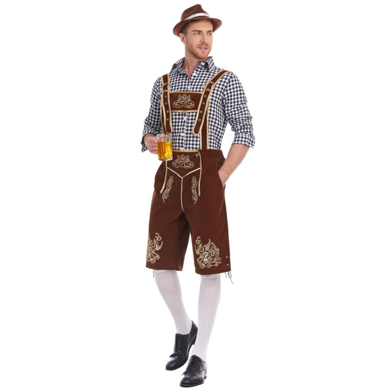 Herren nan Filzoptik-Lederhose knielang mit barocker Stickerei, verstellbaren Trägern und Dekornieten Shop Nory