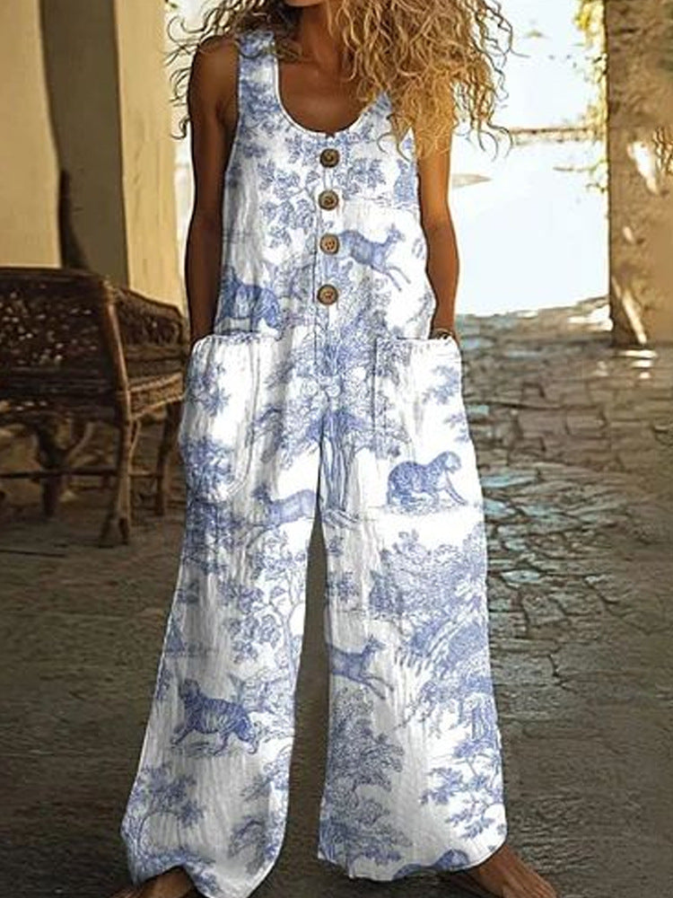 Damen Künstlerische Blumenmuster Latzhose