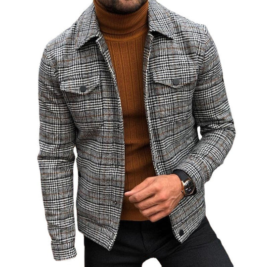 Herren Kariertes Overshirt Jackett aus Wollmischung mit Brusttaschen Shop Nory