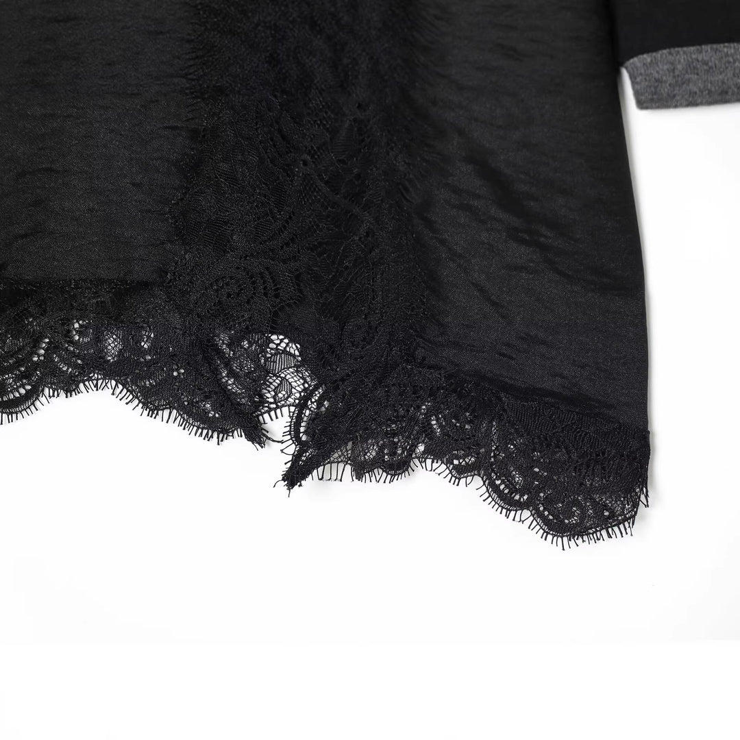 Damen Lagenlook-Longsleeve mit Satin-Slip-Einsatz und Spitzenbesatz Shop Nory