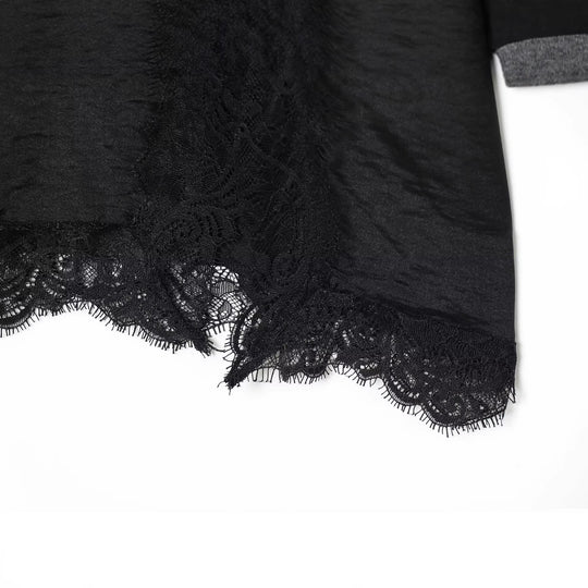 Damen Lagenlook-Longsleeve mit Satin-Slip-Einsatz und Spitzenbesatz Shop Nory