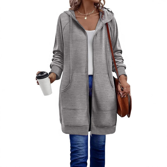 Damen Langer Zip‑Hoodie mit Oversize‑Silhouette, Kängurutaschen und Rippbündchen Shop Nory