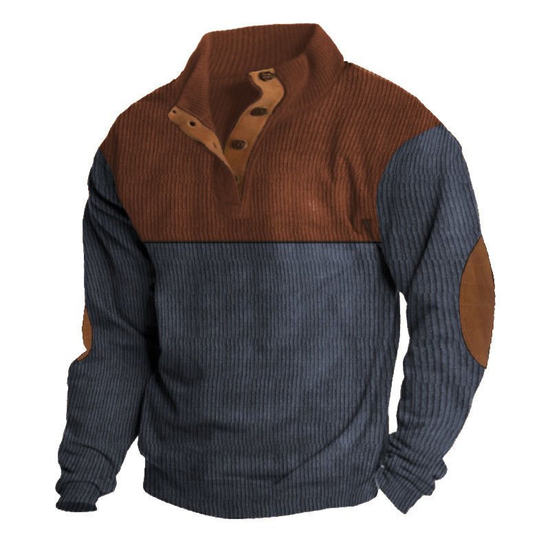 Herren Strukturierter Pullover mit Henley-Knopfleiste, Ellbogen-Patches und zweifarbigem Block Shop Nory