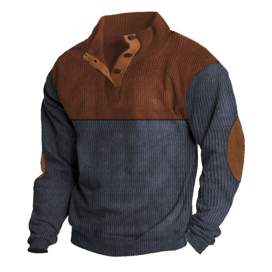 Herren Strukturierter Pullover mit Henley-Knopfleiste, Ellbogen-Patches und zweifarbigem Block Shop Nory