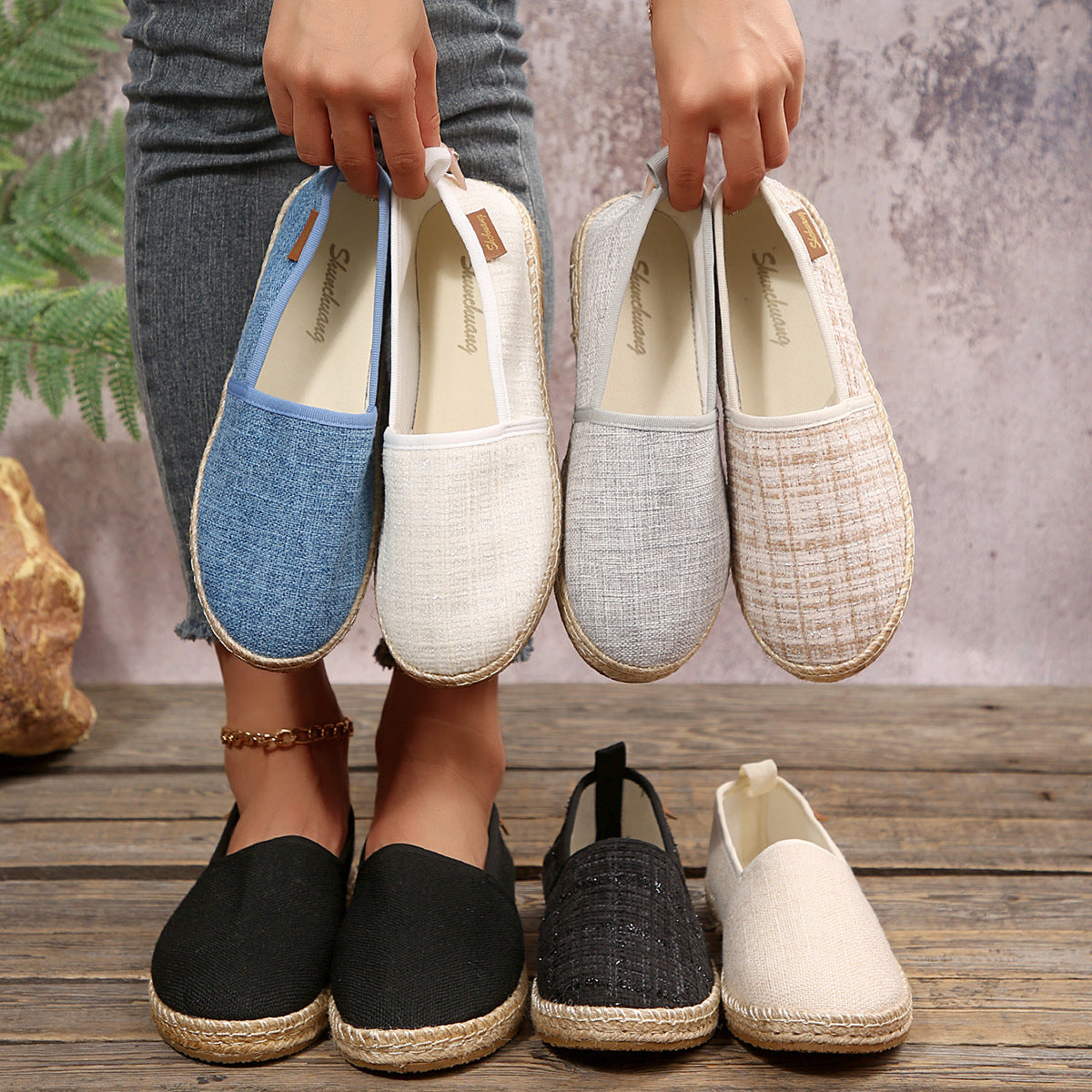 Damen Espadrilles mit rutschfester Sohle und anatomischem Fußbett