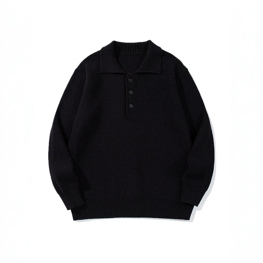 Herren Gerippter Polokragenpullover mit dreifacher Knopfleiste und Relaxed-Fit Shop Nory